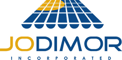 icon of an awning in blue with a partial sun on top left and JODIMOR Incorporated underneath